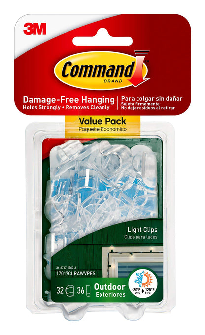 Command 17017CLRAWVPES Outdoor Light Clips, 32 Clips, 36 Strips Command