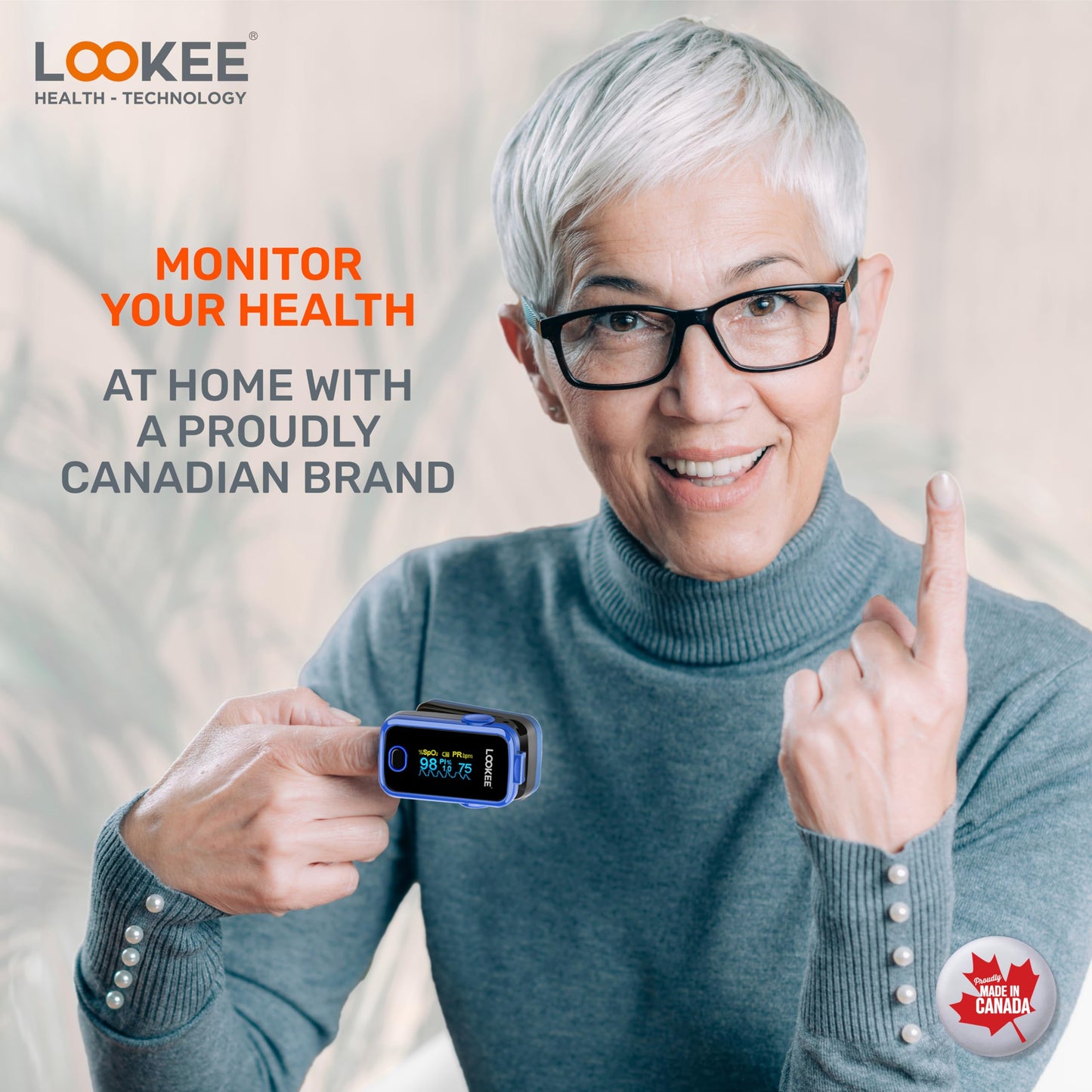 LOOKEE A310 Premium Pulse Oximeter Finger Heart Rate Oxygen Monitor | Proudly Canadian | SpO2 Blood Oxygen Level | Medical Accuracy, Alarm & PI | OLED Display | Carry Case & Batteries | Blue