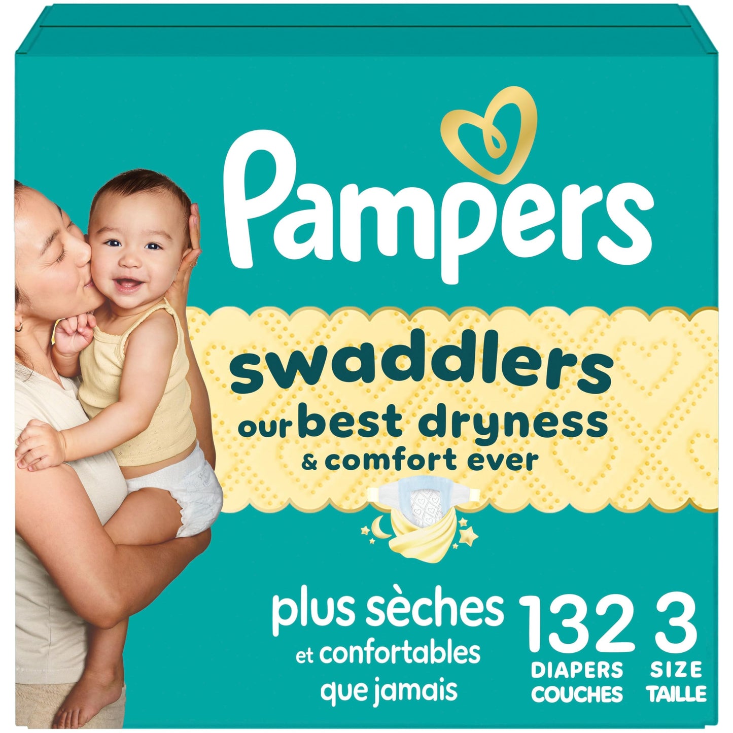 Pampers Swaddlers Diapers, Size 3, Absorbent, Keeps Baby Dry and Comfortable, Skin Safe Disposable Baby Diaper, 1 Pack (Count of 132)