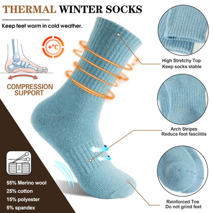 MOGGEI Womens Merino Wool Socks for Hiking Thermal Warm Thick Winter Cozy Crew Cabin Ladies Comfy Work Gift Boot Socks 5 Pairs(Colorful) 🍁 All In One Marketplace Canada
