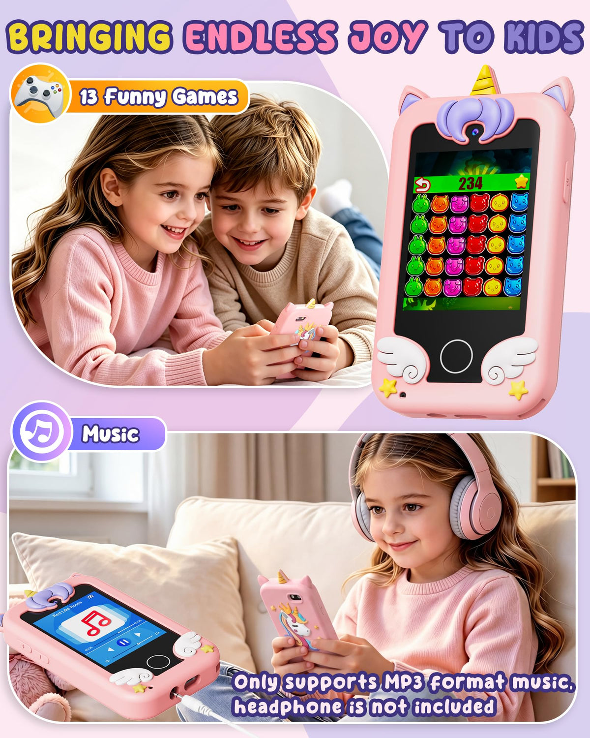 UCIDCI Kids Smart Phone Toys for Girls Ages 3-7 with Dual Camera - Kids Phone with Learning Games, Travel Toys with MP3 Music Player for Christmas, Birthday Gifts for 3 4 5 6 7 Year Old Boys 🍁 All In One Marketplace Canada
