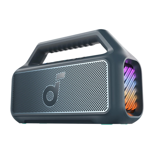 soundcore Boom 2 Outdoor Speaker, 80W, Subwoofer, BassUp 2.0, 24H Playtime, IPX7 Waterproof, Floatable, RGB Lights, USB-C, Custom EQ, Bluetooth 6.0, Portable, Camping, Beach, and Backyard-Blue