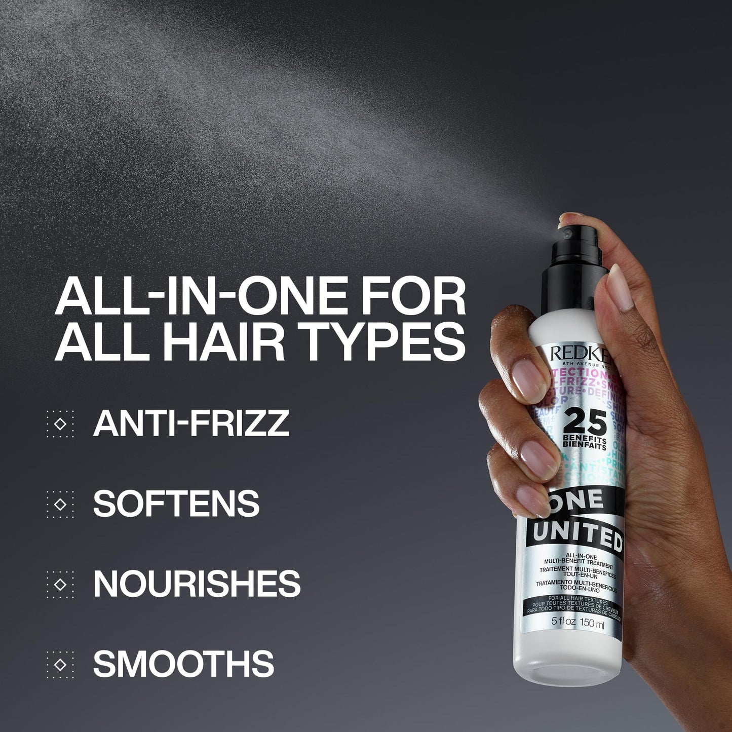 Redken One United Leave In Conditioner, Detangler Spray, Multi-Benefit Hair Treatment, Nourishes, & Smooths Frizz, Heat Protection Spray for Blow Dry & Styling, For All Hair Types, Paraben Free