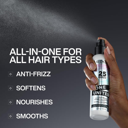 Redken One United Leave In Conditioner, Detangler Spray, Multi-Benefit Hair Treatment, Nourishes, & Smooths Frizz, Heat Protection Spray for Blow Dry & Styling, For All Hair Types, Paraben Free