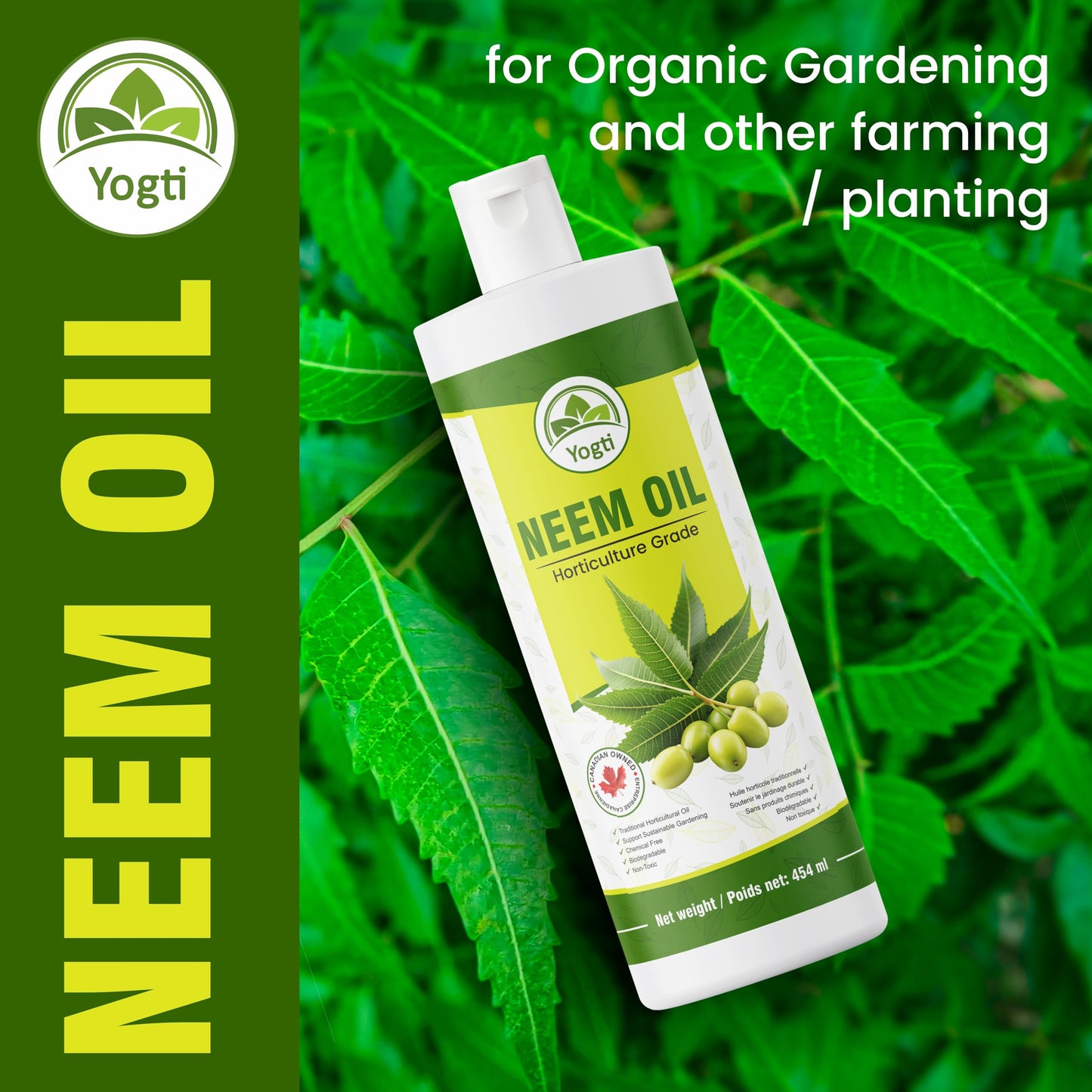 Yogti Pure Neem Oil, Cold Pressed, Unrefined, 454 ml, Multipurpose Oil to support Organic Gardening - 1 Count 🍁 All In One Marketplace Canada
