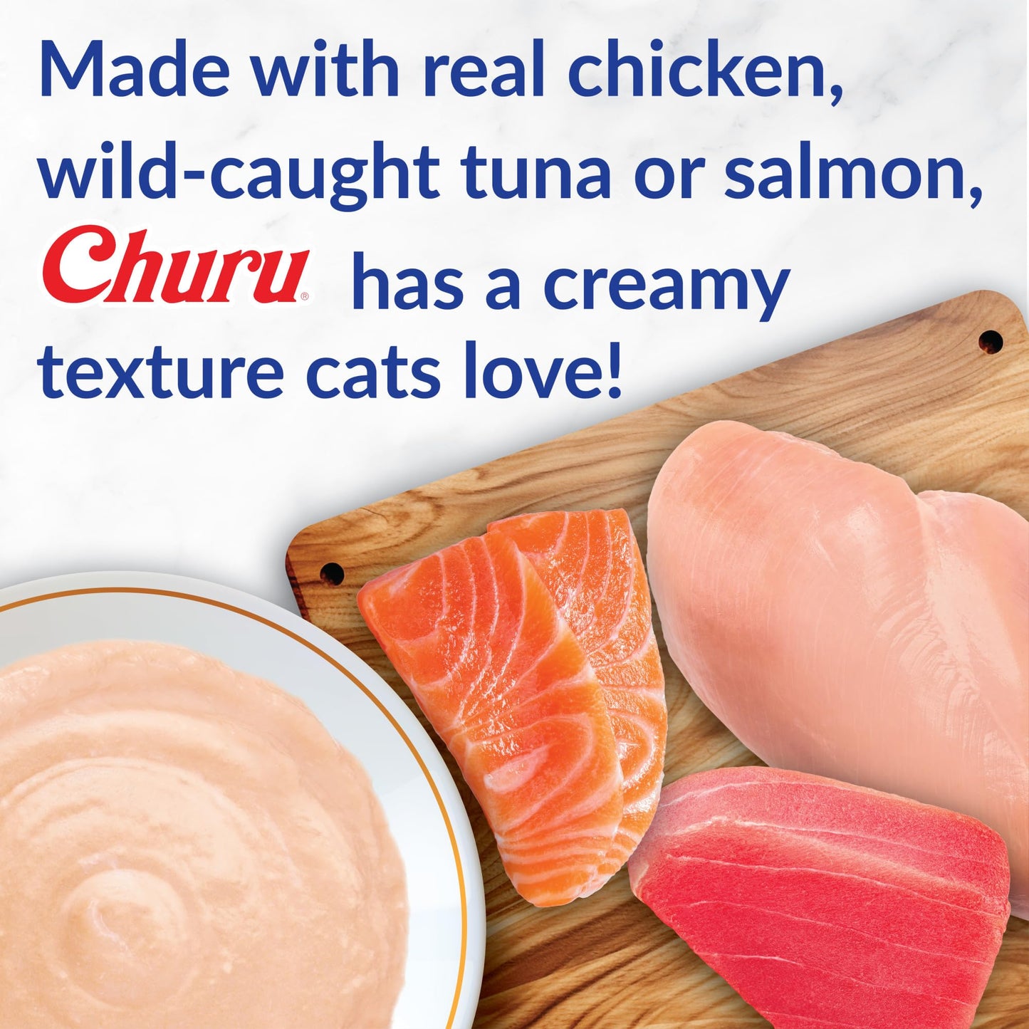 Friandises Churu pour chats INABA, purée crémeuse et onctueuse à lécher ou presser, avec extrait de thé vert et taurine, 14 grammes par tube, 60 tubes, boîte variée au thon