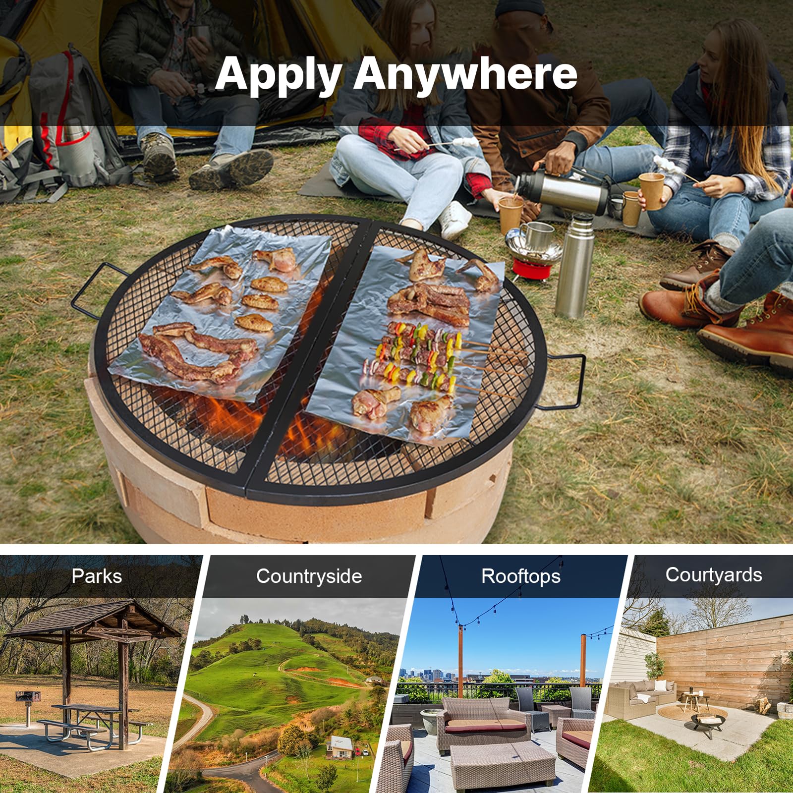 VEVOR X-Marks Fire Pit Grill Grate, Foldable Round Cooking Grate, Heavy Duty Steel Campfire BBQ Grill Grid with Handle and Support X Wire, Portable Camping Cookware for Outside Party, 36 Inch Black VEVOR