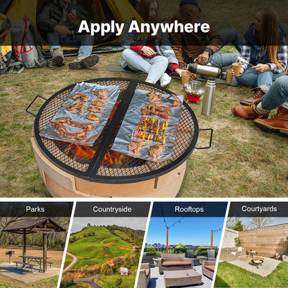 VEVOR X-Marks Fire Pit Grill Grate, Foldable Round Cooking Grate, Heavy Duty Steel Campfire BBQ Grill Grid with Handle and Support X Wire, Portable Camping Cookware for Outside Party, 36 Inch Black VEVOR