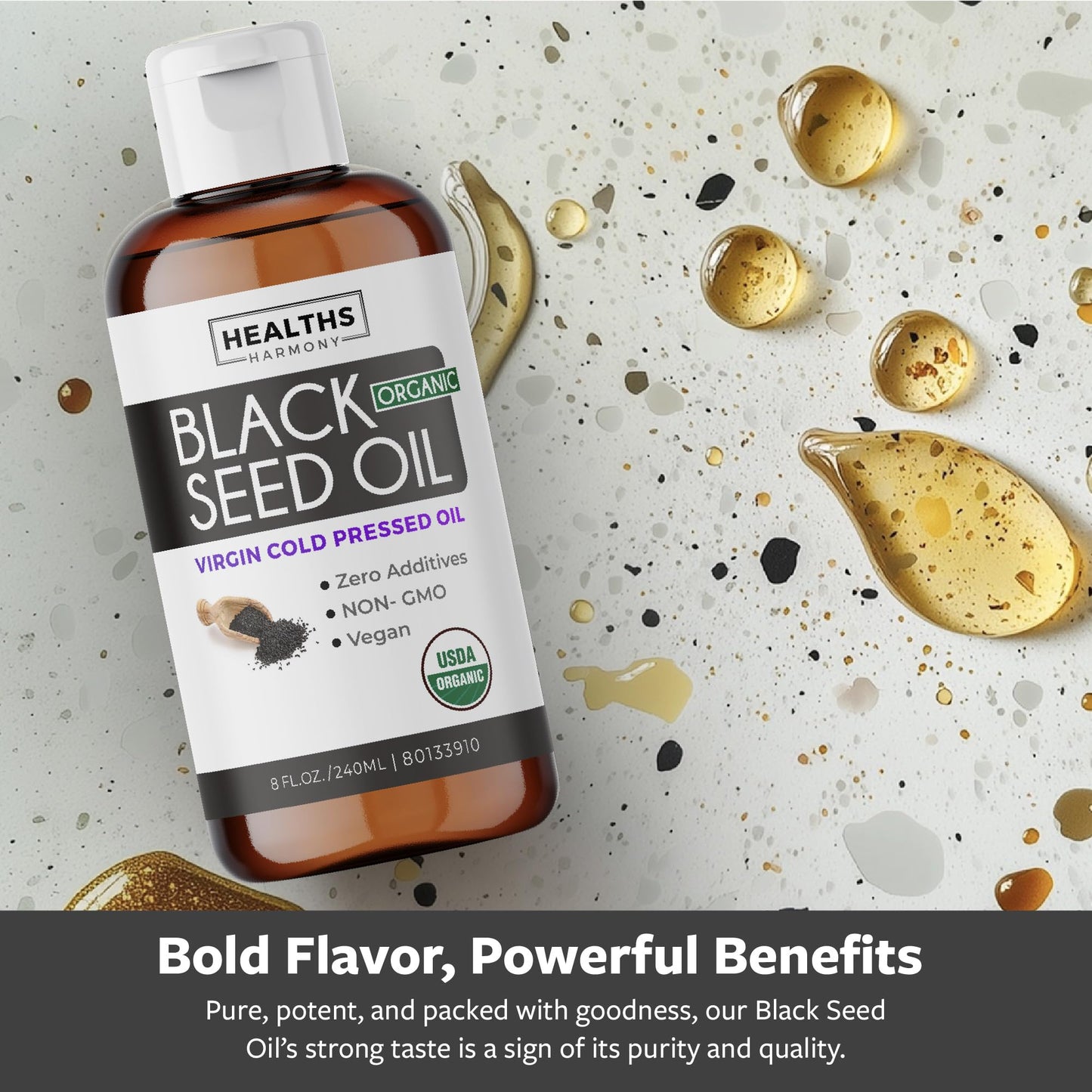 Organic Black Seed Oil | Cold Pressed Pure Black Cumin Seed Oil | Antioxidant, Blood Sugar & Liver Support | 100% Pure, Virgin Nigella Sativa | Zero Additives, Vegan & Non-GMO | 240ml (8 oz.) - Available at All In One Marketplace Canada
