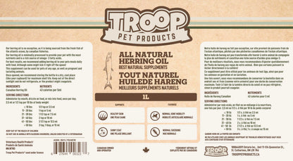 Troop Pet Products, Canadian Herring Oil, Natural Omega 3 Supplement for Improved Stamina, Immune System, Decreased Shedding, (1000ml) Troop Pet Products