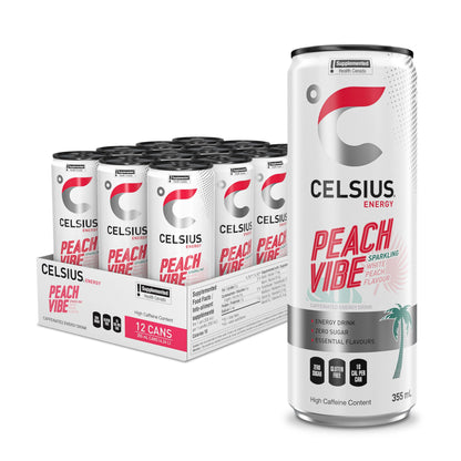 CELSIUS Sparkling Peach Vibe, Zero Sugar Energy Drink, 355ml (Pack of 12)
