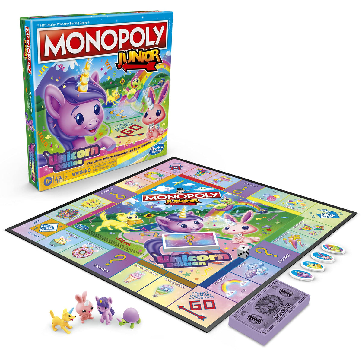 Monopoly Junior: Unicorn Edition Board Game for 2-4 Players, Magical-Themed Indoor Game for Kids Ages 5 and Up, English