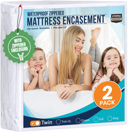 Utopia Bedding Zippered Mattress Encasement Twin (Pack of 2) - 100% Waterproof and Bed Bug Proof Mattress Protector - Absorbent, Six-Sided Mattress Cover