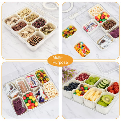 BETA SPACE Snack Box Containers, Divided Serving Tray with Lid, Veggie Tray Snackle Box Charcuterie Board with Lid,8 Inside Containers - Available at All In One Marketplace Canada