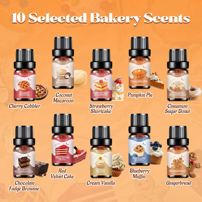 Bakery Essential Oils Set, Fragrance Oil for Diffuser, Fall Candle Scents for Candle & Soap Making, Pumpkin Pie, Cream Vanilla, Gingerbread,Cinnamon Sugar Donut, Cake More 10x5ml 🍁 All In One Marketplace Canada
