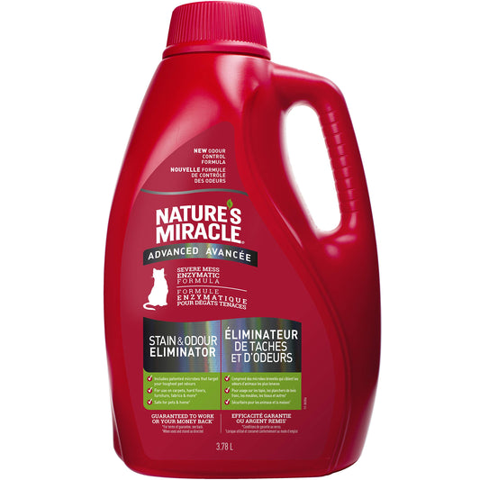 Nature’s Miracle Advanced Stain and Odor Eliminator Cat, 32 Ounces, 1 Gallon, Pour, Fresh Scent, Severe Mess Enzymatic Formula For Tough Pet Messes