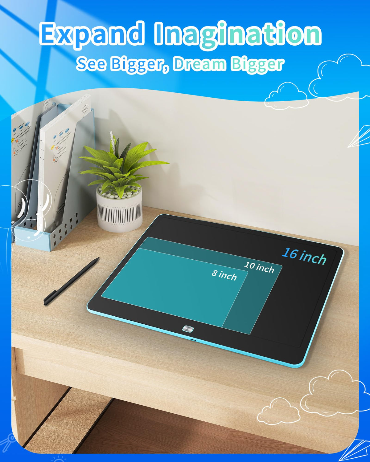 Rechargeable LCD Writing Tablet for Kids, 16 Inch Colorful Drawing Tablet, Educational Toddler Drawing Pad, Reusable Learning Toys for Kids (Ages 3-8), Ideal Gift for Christmas Birthday (Blue) 🍁 All In One Marketplace Canada