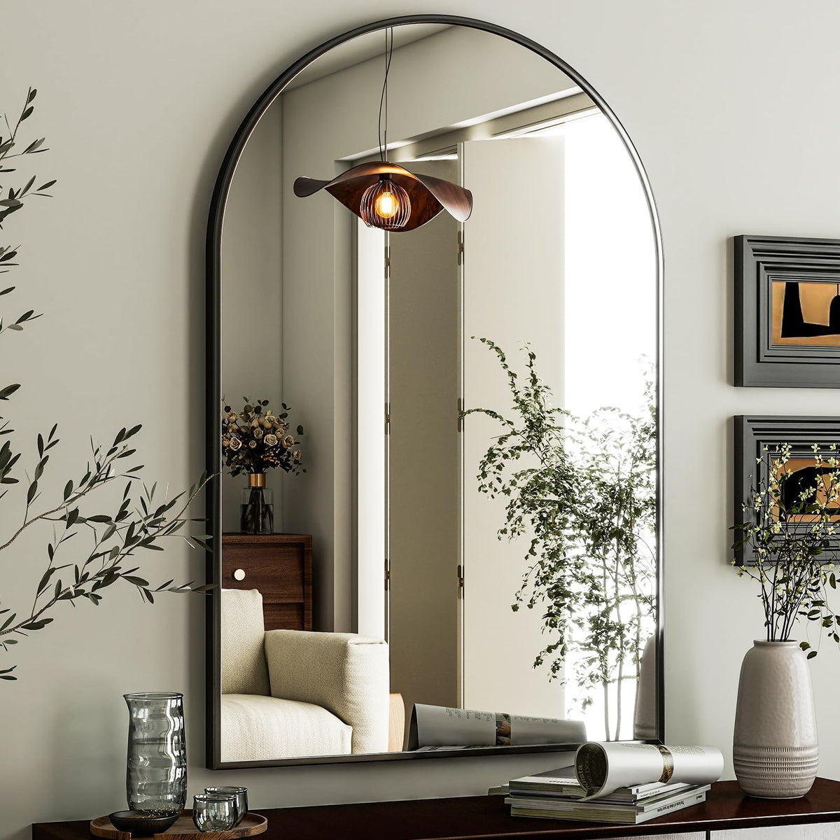 HARRITPURE 24"x36" Arched Wall Mirror, Black Bathroom Mirror for Wall