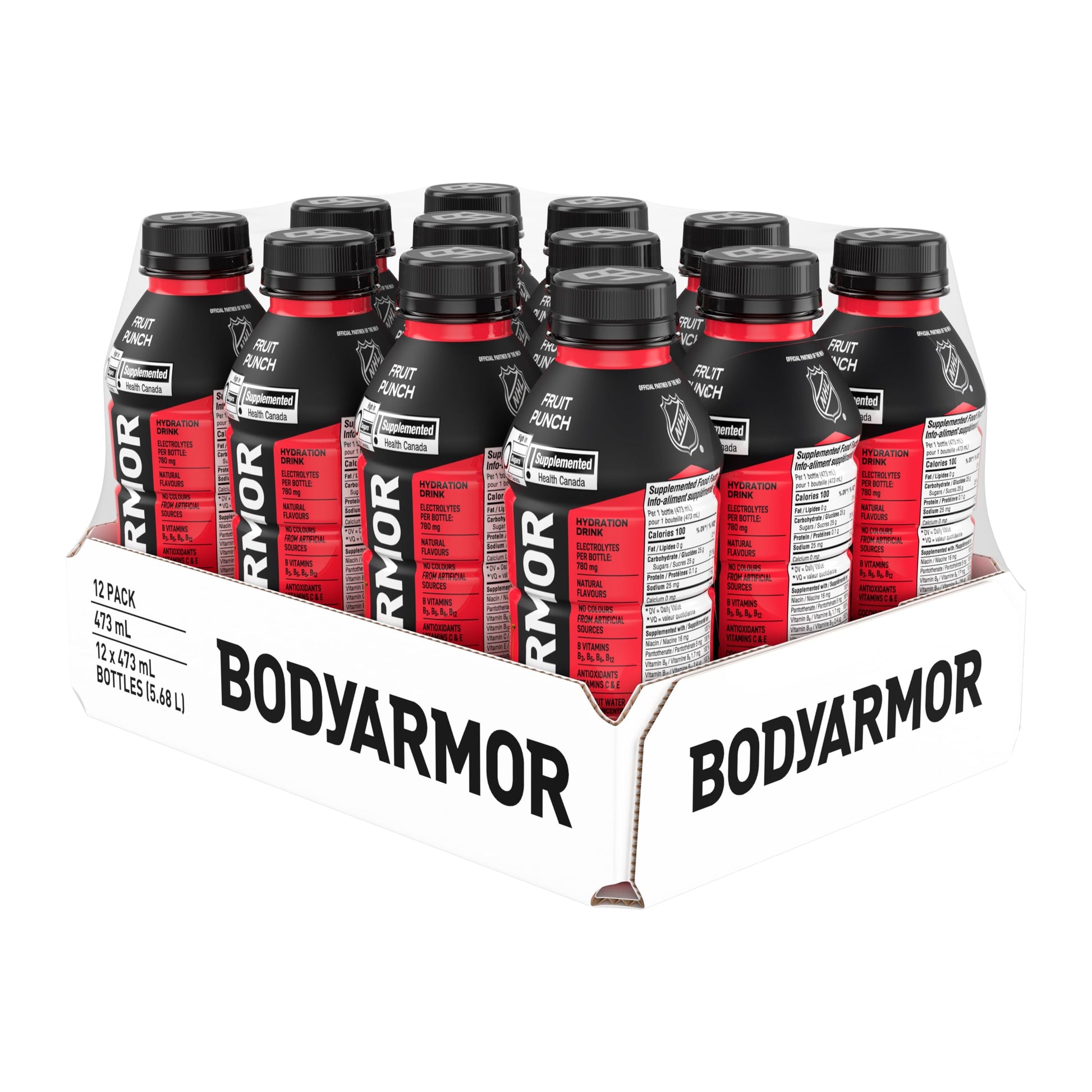 BODYARMOR SuperDrink Fruit Punch, 473 mL Bottles (12 Pack) – Sports Hydration Drink with Coconut Water, Potassium-Packed Electrolytes and Antioxidant Vitamins Body Armor