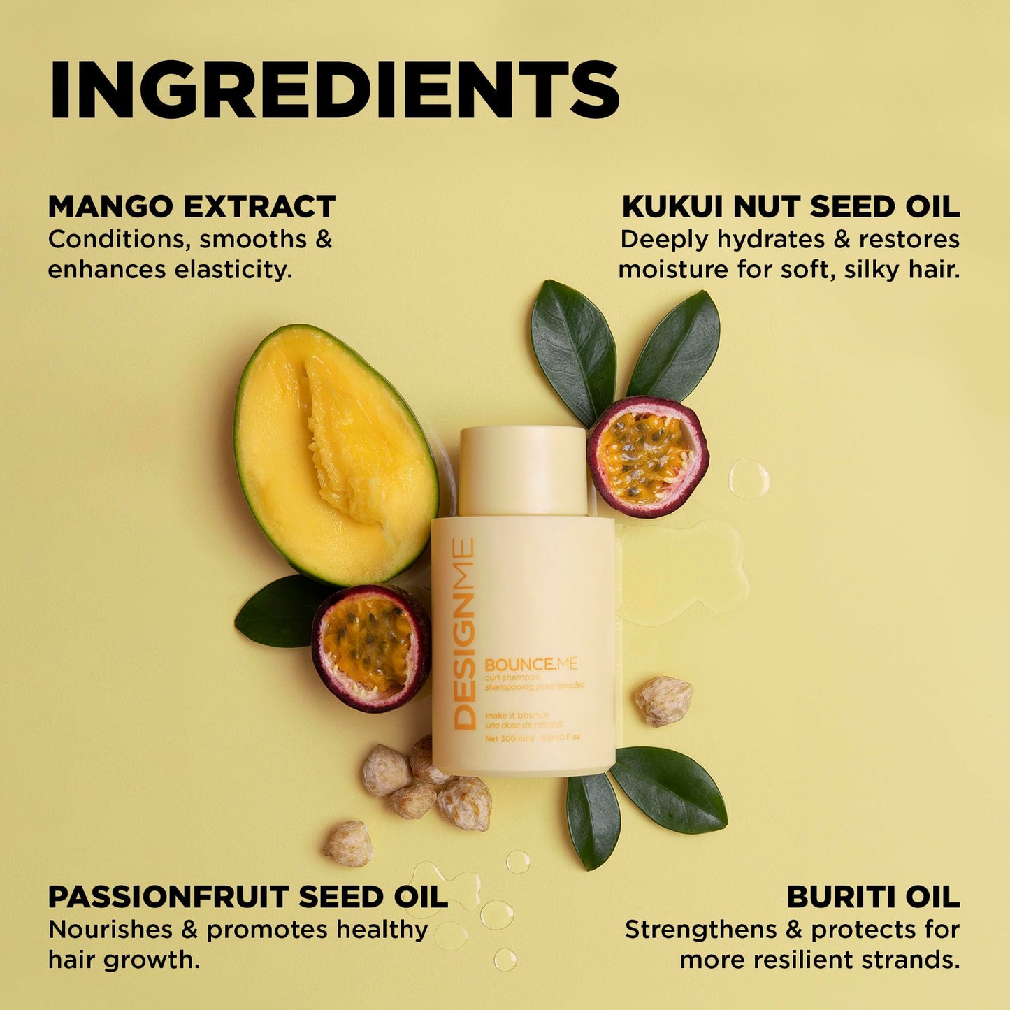 DESIGNME BOUNCE.ME Curl Shampoo | Curl-Defining, Anti-Frizz - For All Curly Hair Types | Nourishing with Kukui Nut Seed and Buriti Oil | Boost Shine, Moisturize Curly Hair - Available at All In One Marketplace Canada
