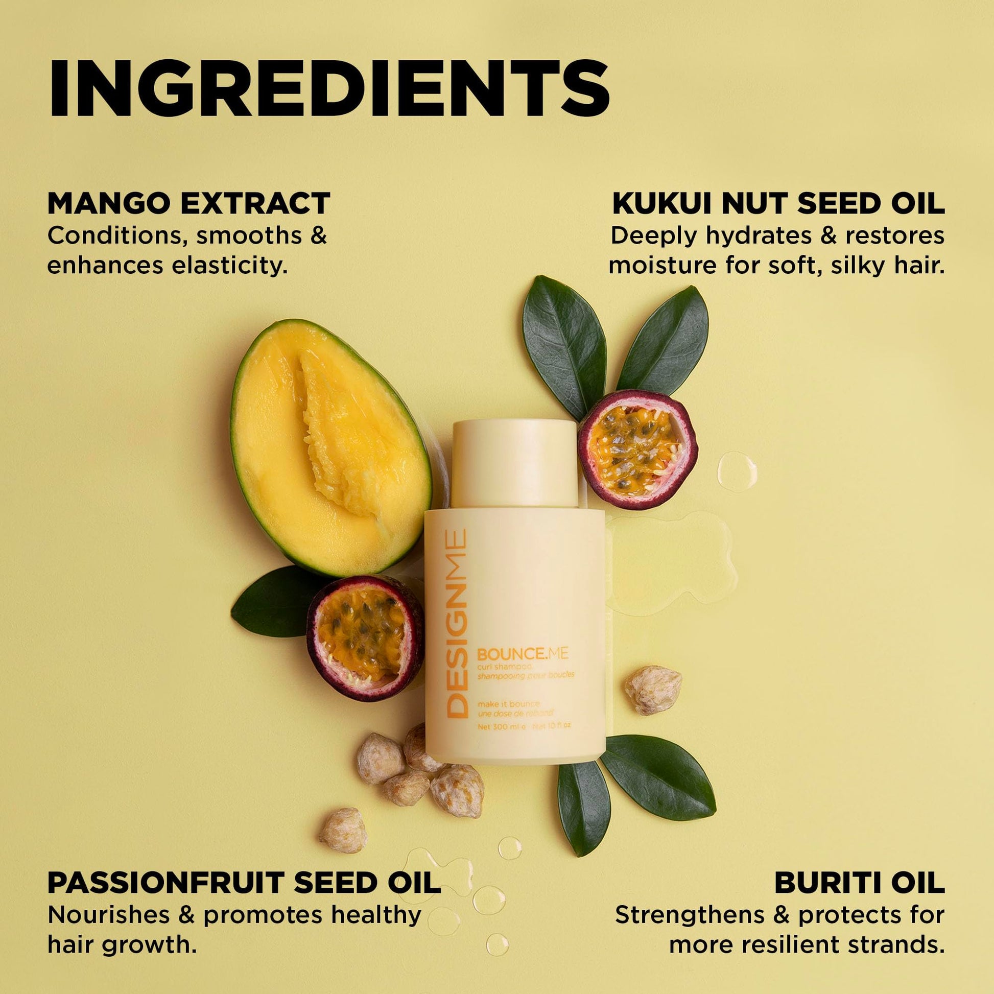 DESIGNME BOUNCE.ME Curl Shampoo | Curl-Defining, Anti-Frizz - For All Curly Hair Types | Nourishing with Kukui Nut Seed and Buriti Oil | Boost Shine, Moisturize Curly Hair - Available at All In One Marketplace Canada