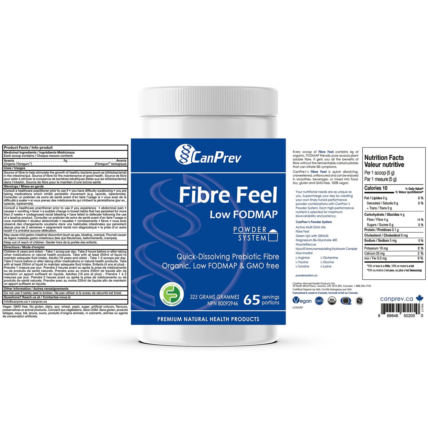 CanPrev Organic Fibre Feel Powder 325g, 65 Servings, Unflavoured & Easy to Mix, Promotes Digestive Wellness & Regularity, Quick-Dissolving & Gentle, Natural Ingredients, Perfect for Smoothies & Shakes - Available at All In One Marketplace Canada