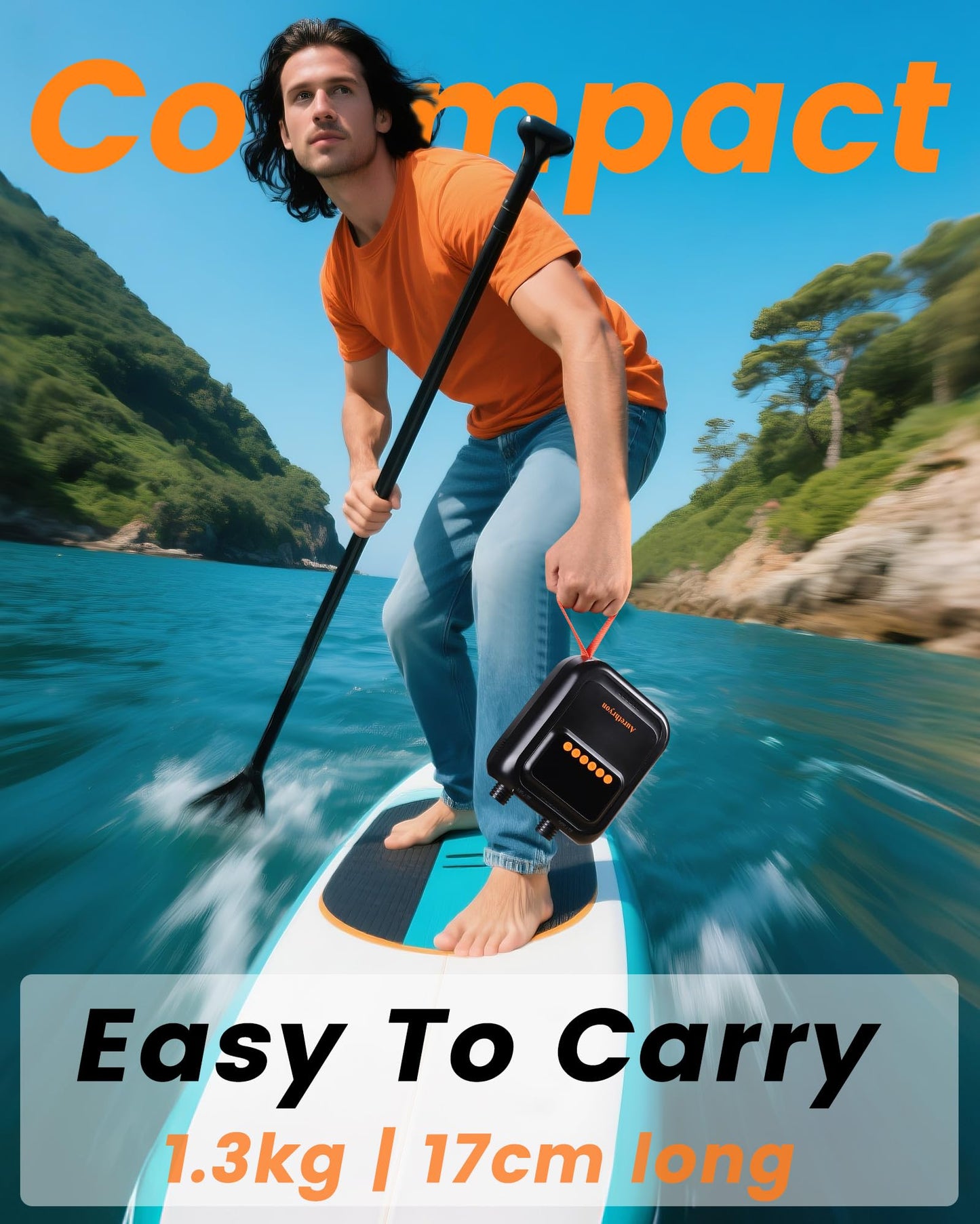 Dual Power Electric Paddle Board Pump, Rechargeable & 12V DC Portable SUP Air Pump, 20 PSI, 13,500mAh Battery, Dual Stage Inflation & Deflation, Auto-Off for Paddle Boards, Kayaks, Tents & Inflatables - Available at All In One Marketplace Canada