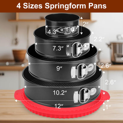 isheTao Springform Pan Set of 4, 4/7/9/10inch Cake Pans with Leakproof Silicone Protector, Non-Stick Leak-Proof with Removable Bottom, Cheesecake Pan for Baking, Black 🍁 All In One Marketplace Canada