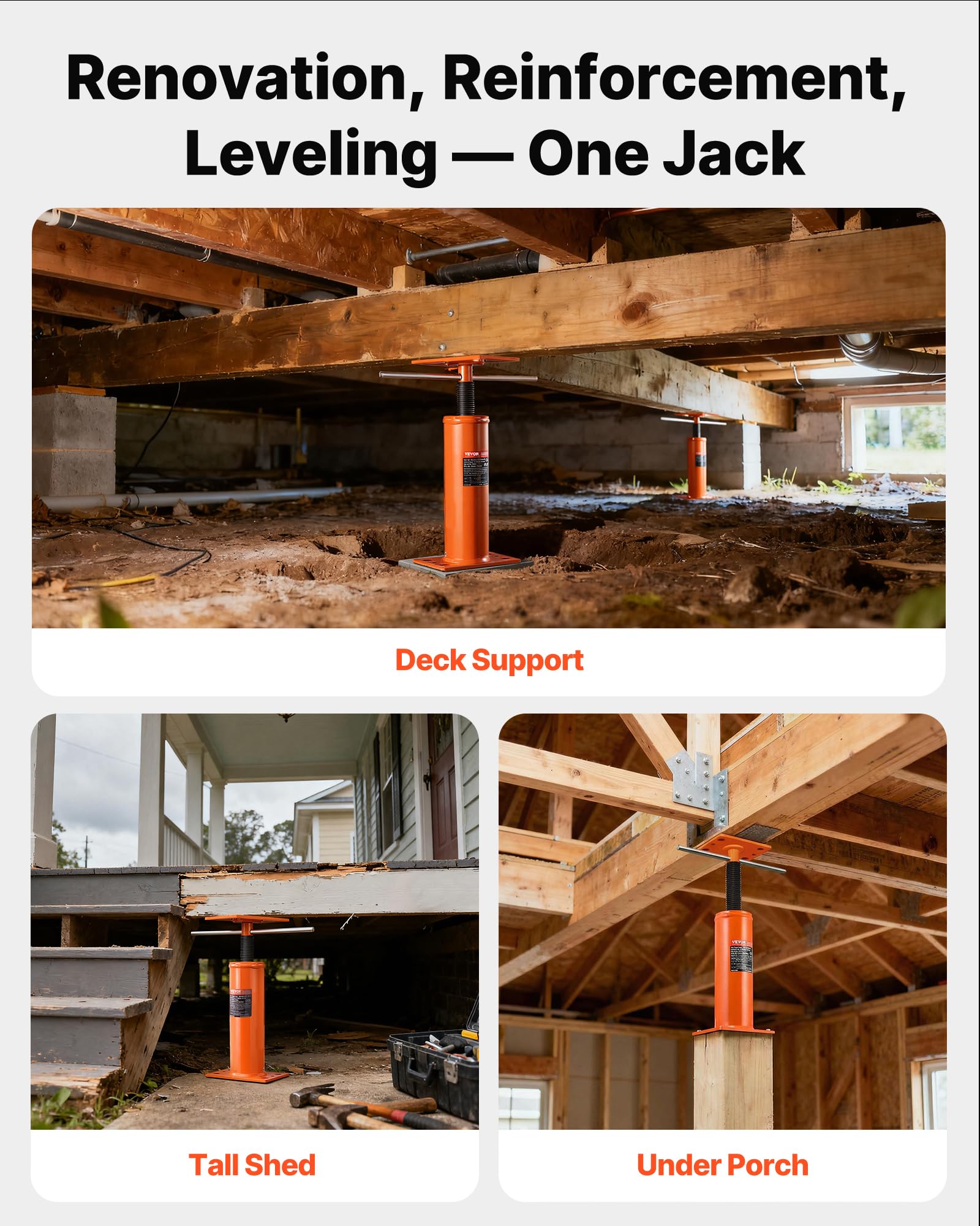 VEVOR House Floor Jacks, 2 Pack, 12"-16" Height Range, 9700 lbs Max Load Capacity Per Unit, Adjustable Support Beam Basement Jack Post Pole for Leveling, Steel Telescoping Jack for Temporary Support VEVOR