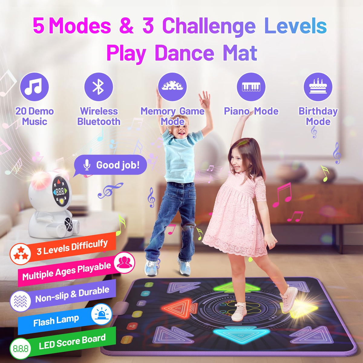 HAPHOM Dance Mat for Kids, Rechargeable Dance Mats for Girls and Boys, Light-up Dancing pad Game with Wireless Bluetooth, Christmas Birthday Gifts Ideas for 3 4 5 6 7 8 9 10 11 12 Year Old Kids 🍁 All In One Marketplace Canada