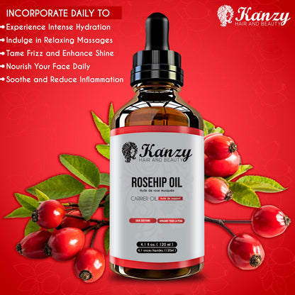 Kanzy Rosehip Oil for Face 120ml - Cold-Pressed Rosehip Oil for Skin, Hair, Nails & Body | Vegan & Cruelty-Free Moisturizing Oil for Daily Use - Available at All In One Marketplace Canada