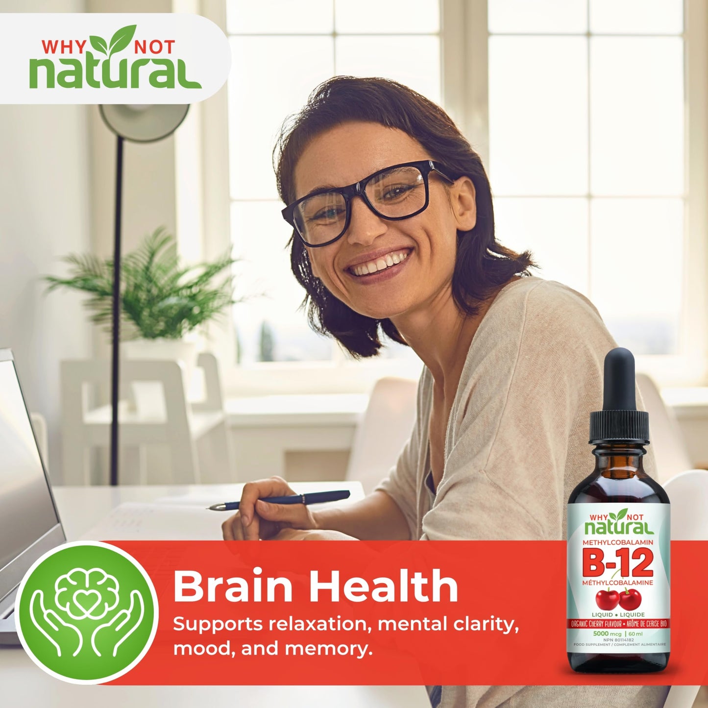 Organic Vitamin B12 Liquid - Sublingual Extra Strength 60 x 5000 mcg Drops, Methylcobalamin, Natural Cherry Flavor, Vegan, Maximize Absorption and Energy - Available at All In One Marketplace Canada