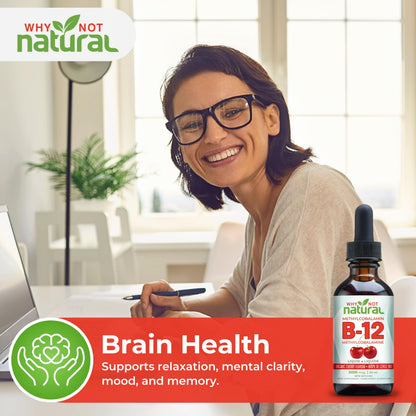 Organic Vitamin B12 Liquid - Sublingual Extra Strength 60 x 5000 mcg Drops, Methylcobalamin, Natural Cherry Flavor, Vegan, Maximize Absorption and Energy - Available at All In One Marketplace Canada