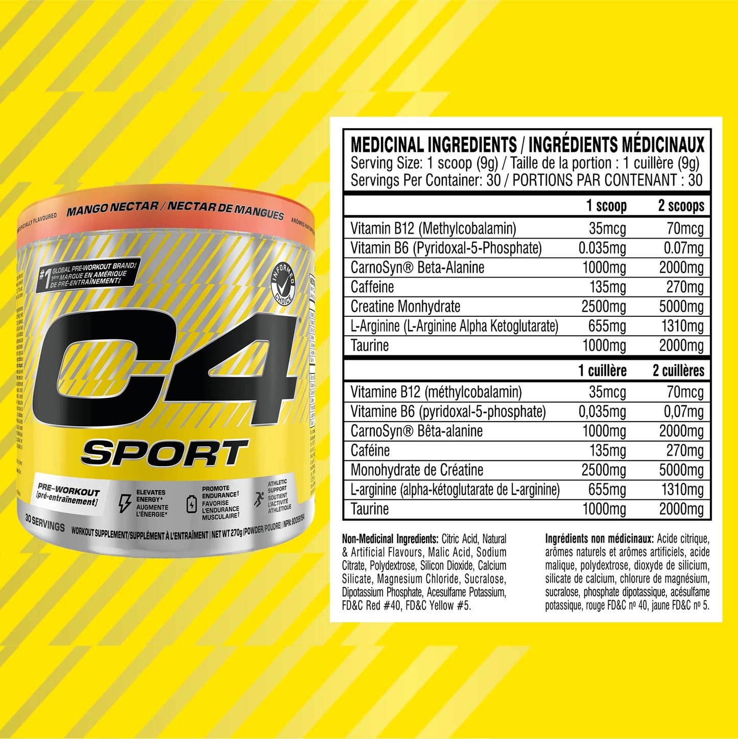 Cellucor C4 Sport Pre Workout Powder - Preworkout Energy with Creatine, Beta-Alanine, and 135mg Caffeine - NSF Certified for Sport - Mango Nectar, 30 Servings