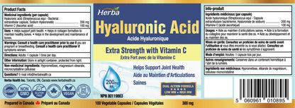 Herba Hyaluronic Acid Supplement 200mg - 100 Capsules | 100% Purity Hyaluronic Acid Capsules with Vitamin C to Support Joint and Bone Health | Made in Canada - Available at All In One Marketplace Canada