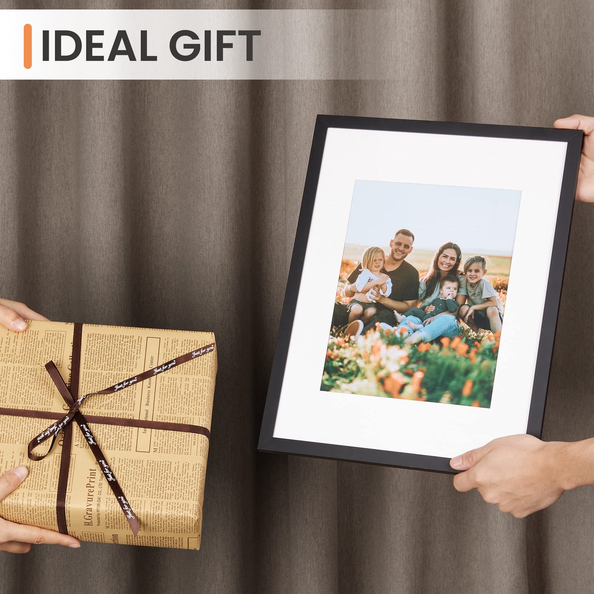 upsimples 12x16 Picture Frame, Display Pictures 8.5x11 with Mat or 12x16 Without Mat, Wall Hanging Photo Frames, Black