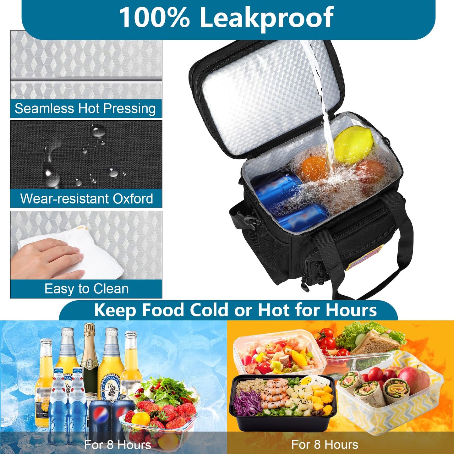 Tactical Lunch Box Cooler Bag - Expandable Insulated Lunch Bag for Men Daily - Large Lunchbox for Adults Work Shifts Outdoor Trips Black 16L - Available at All In One Marketplace Canada