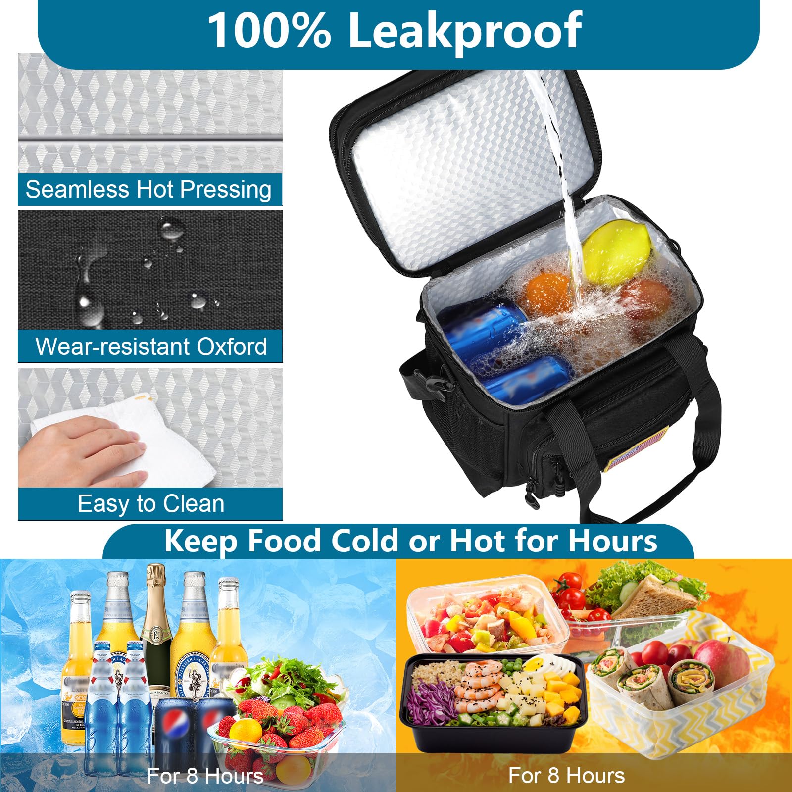 Tactical Lunch Box Cooler Bag - Expandable Insulated Lunch Bag for Men Daily - Large Lunchbox for Adults Work Shifts Outdoor Trips Black 16L - Available at All In One Marketplace Canada