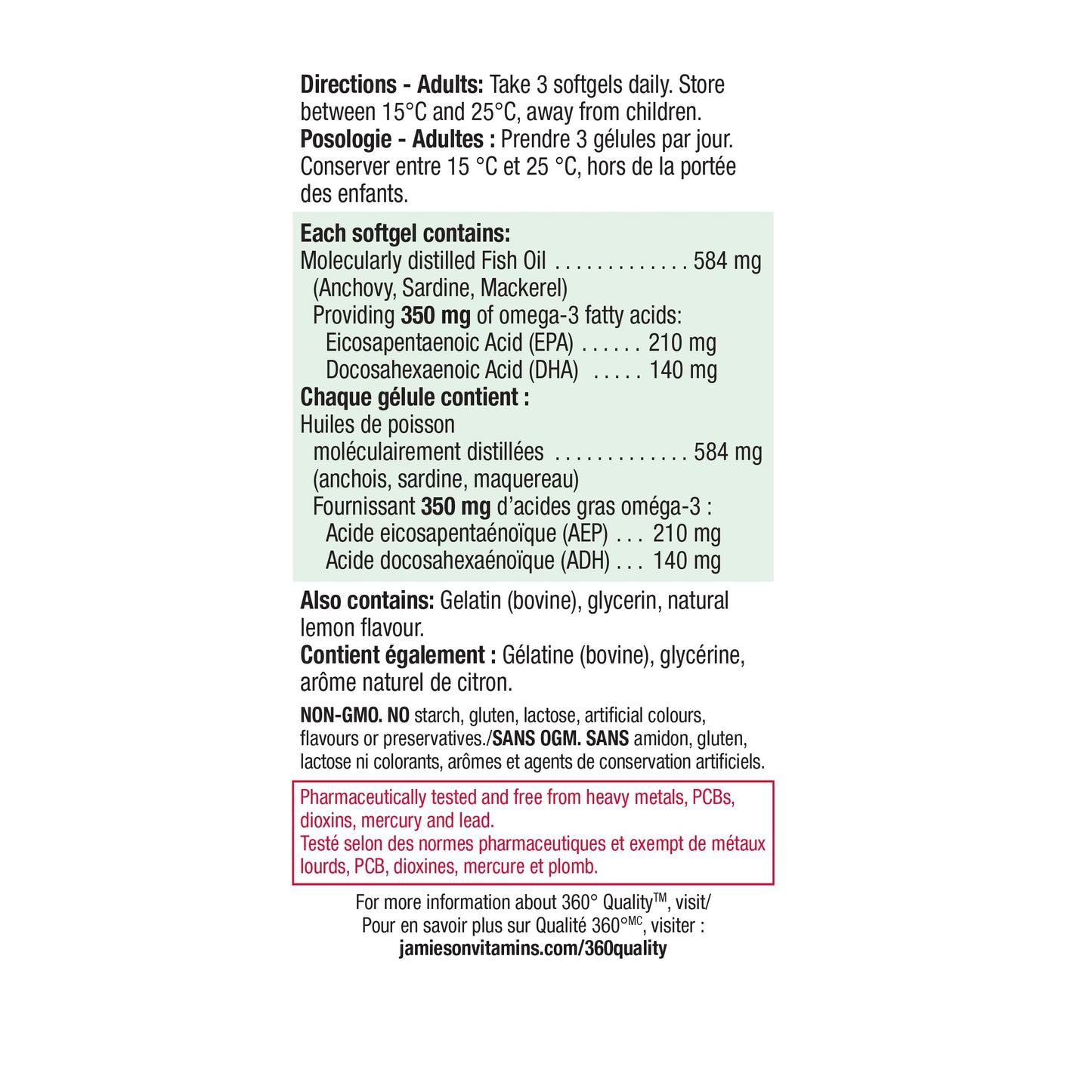 Jamieson Omega-3 Mini Softgels, No Fishy Aftertaste, Improves Heart Health, and Supports Brain Health. With 210 mg EPA and 140 mg DHA, No Burpback, Easy to Swallow, Gluten-Free, Non-GMO, 200 Count - Available at All In One Marketplace Canada