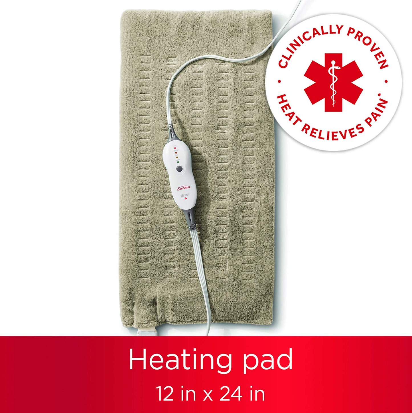 Sunbeam Premium King Size Heating Pad with Compact Storage - Moist Integrated Heating Pad for Pain Relief, 4 Heat Settings, 2 Hour Auto-Off, Beige - Available at All In One Marketplace Canada