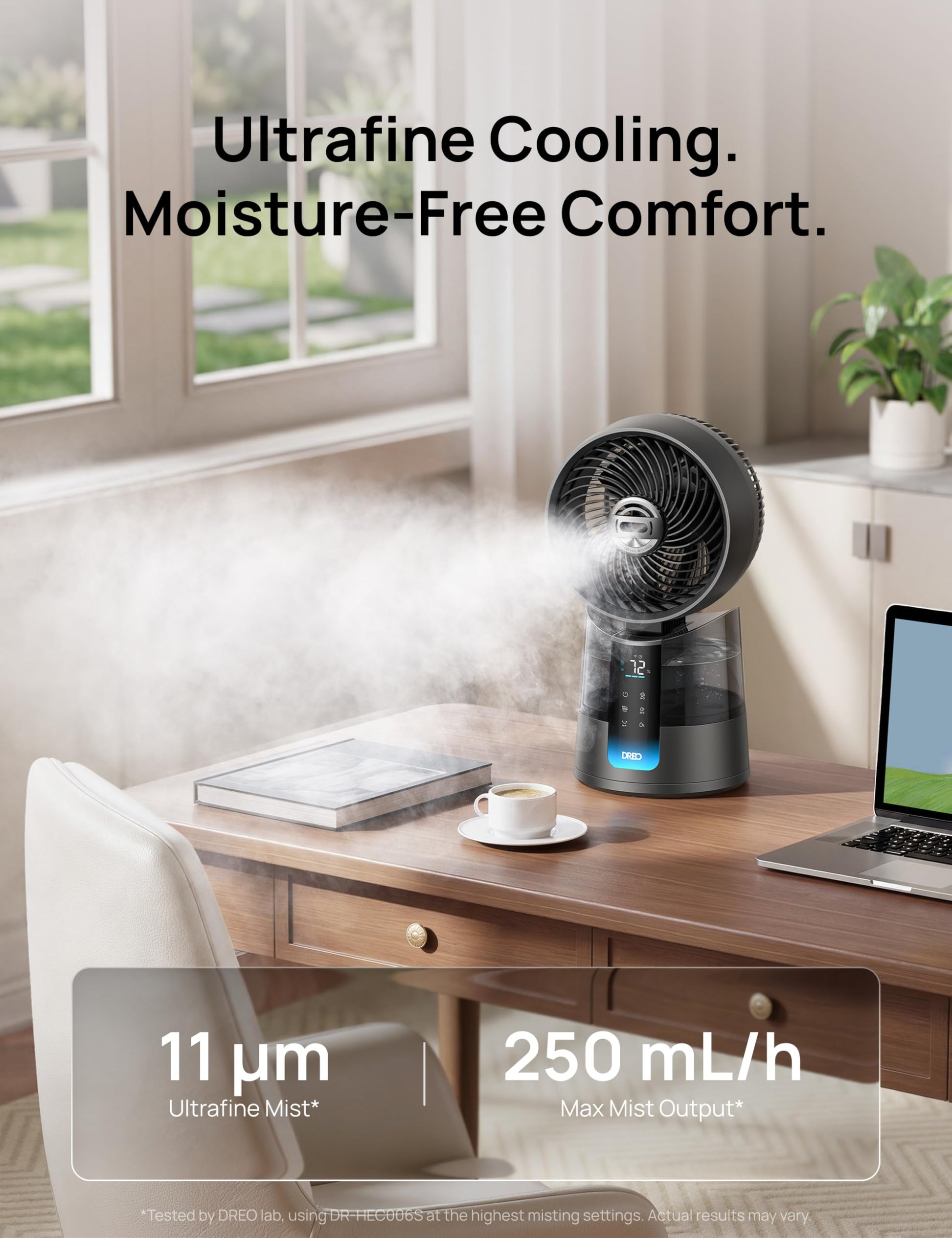 DREO TurboCool Misting Fan 516S, 150°+30°Omni-directional Oscillating Cooling Desk Fans that Blow Cold Air, 26 ft/s,Evaporative Air Cooler, 20dB, 6 Speeds 2 Modes, Remote & APP, RGB, Indoor, Grey - Available at All In One Marketplace Canada