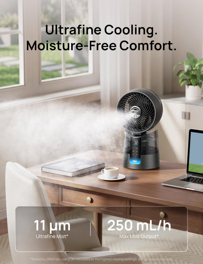 DREO TurboCool Misting Fan 516S, 150°+30°Omni-directional Oscillating Cooling Desk Fans that Blow Cold Air, 26 ft/s,Evaporative Air Cooler, 20dB, 6 Speeds 2 Modes, Remote & APP, RGB, Indoor, Grey - Available at All In One Marketplace Canada