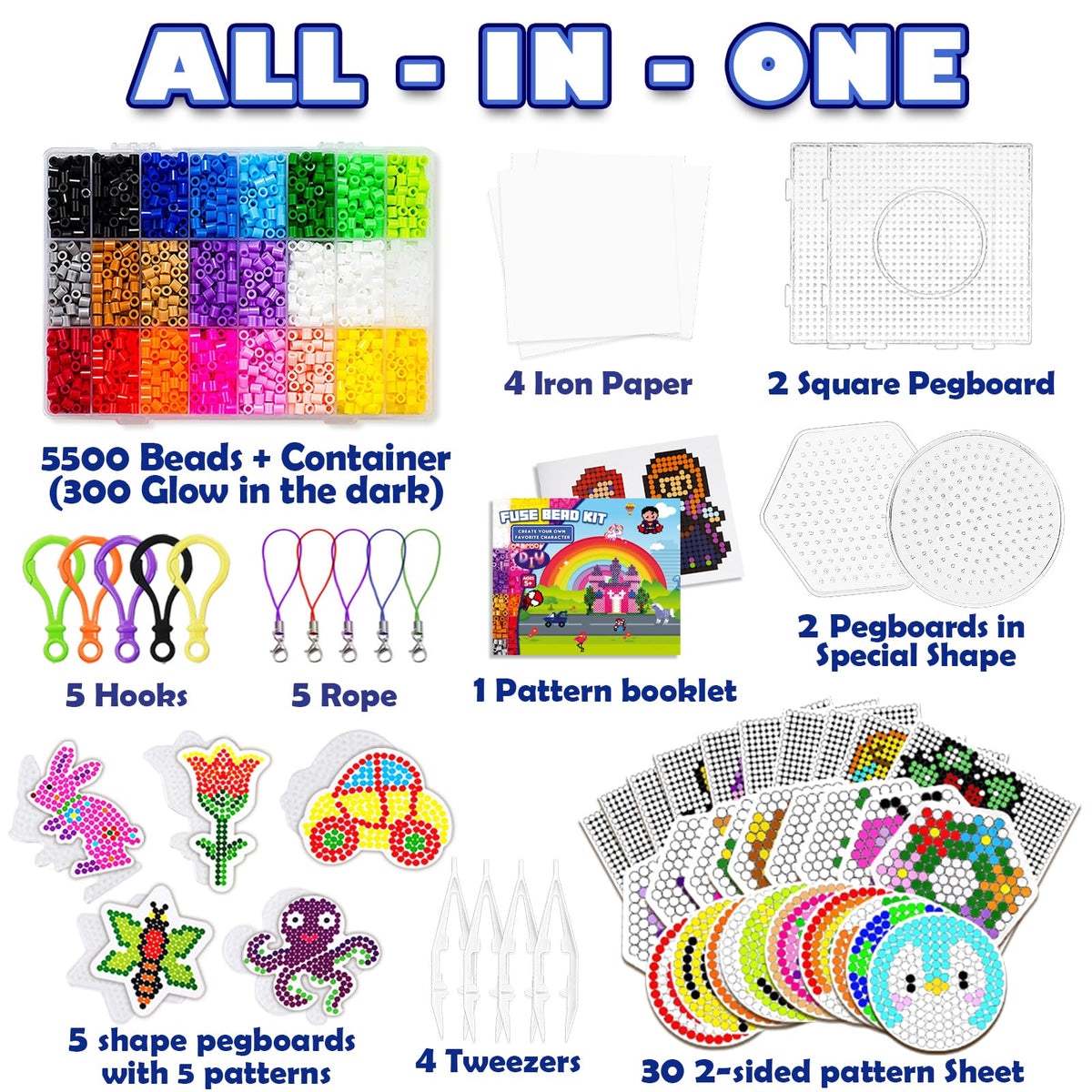 Fuse Beads Kit - 5500PCS 5mm 24 Colors Beads Craft for Girls Age 5-12 Year Old,Beads Kids Toys Set DIY Gift for Kid Arts and Crafts Bead Snap Toys 5+ Aged Girls Gifts Christmas Birthday Teens Gift 🍁 All In One Marketplace Canada