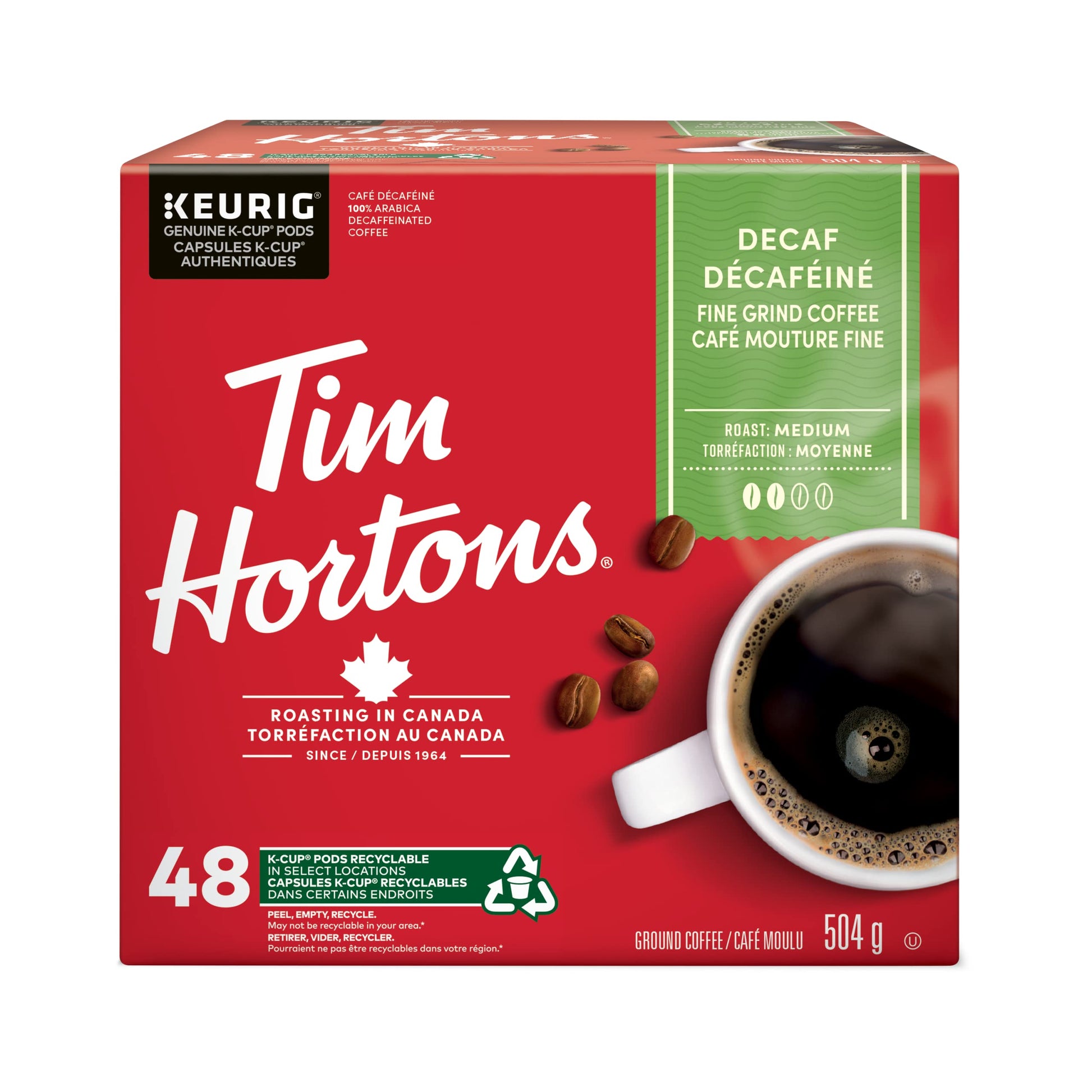 Tim Hortons Decaf Coffee K-Cup Pods, Medium Roast, 48 Pack
