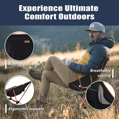 TREKOLOGY YIZI GO Camping Chair for Adult – Compact, Foldable, Lightweight 0.9 kg, 136 kg Capacity, Durable Aluminum, Quick Setup, Ideal for Backpacking, Beach, and Outdoor Adventures (Black)