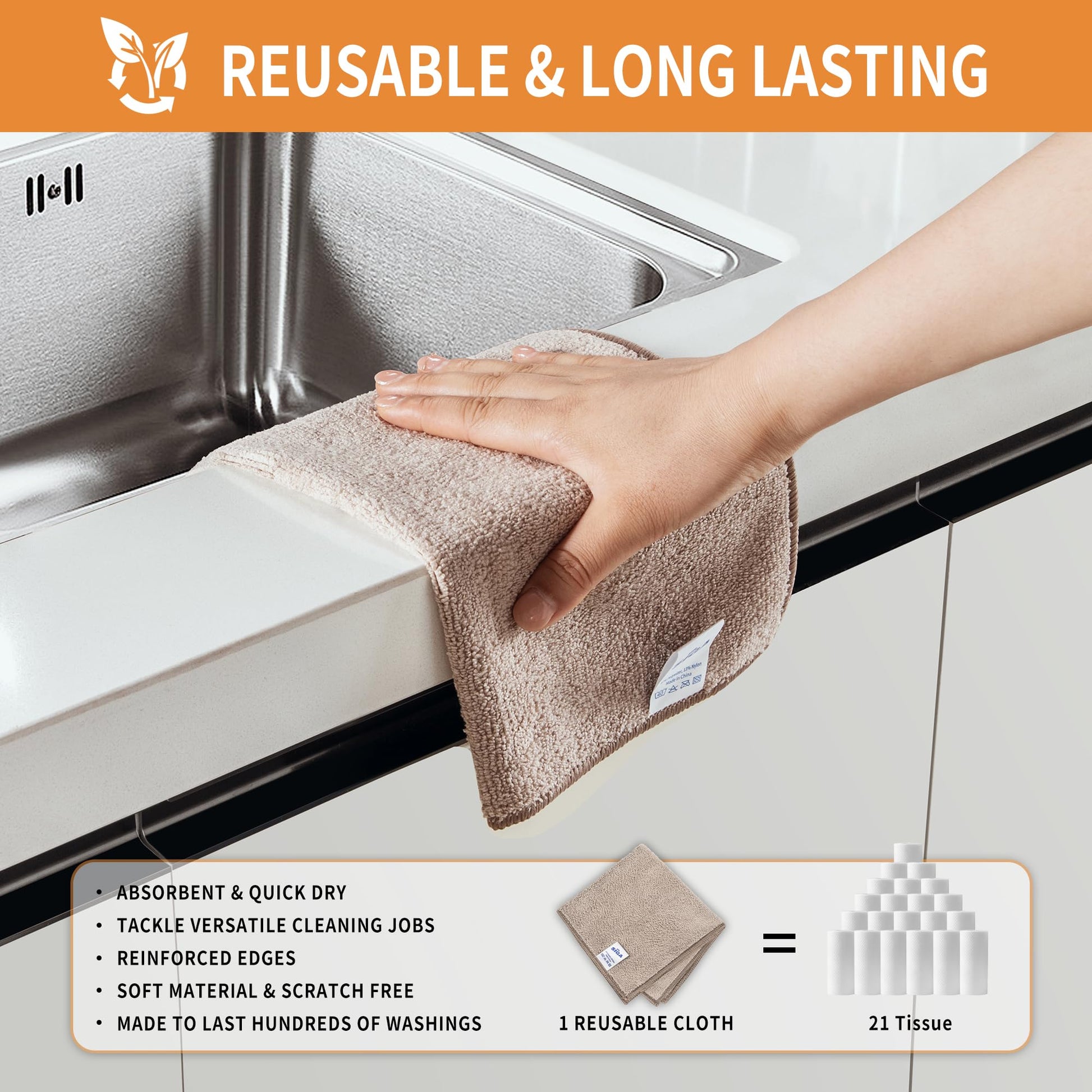 MR.SIGA Microfiber Cleaning Cloths, All-Purpose Surface Microfiber Towels, Streak Free Cleaning Rags, Pack of 12, Coffee, Size 32 x 32 cm(12.6 x 12.6 inch) - Available at All In One Marketplace Canada