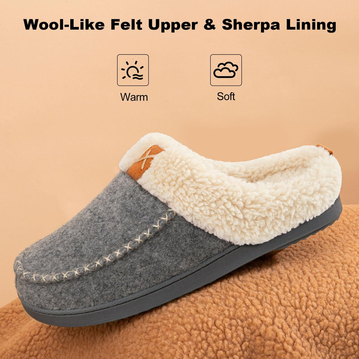 LongBay Women's Felt Sherpa Bedroom Moccasin Slippers (7-8, Gray) 🍁 All In One Marketplace Canada