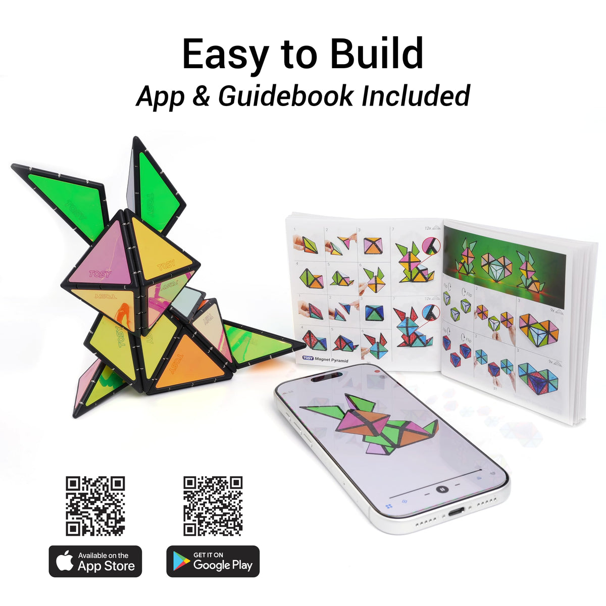 TOSY Magnet Pyramid Glow - 1 Cube Transforms into 1 Billion Shapes, 12 Pieces, 243 Rare Earth Magnets, Glowing, Christmas Stocking Stuffers Gift for Kids, Creative Puzzle STEM/STEAM Toy, 4-Pack 🍁 All In One Marketplace Canada