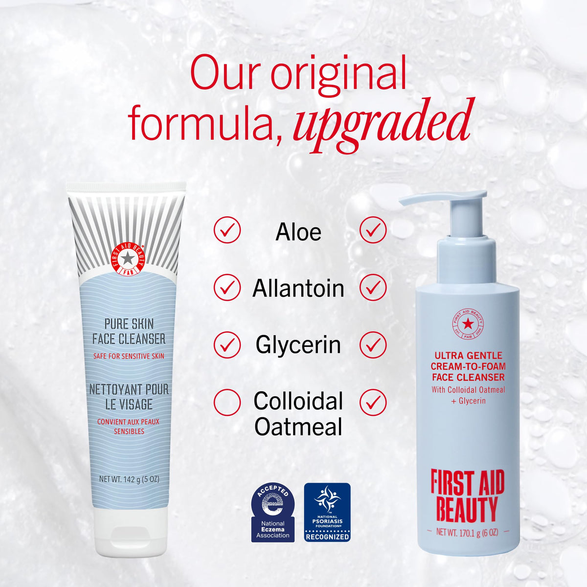 First Aid Beauty Ultra Gentle Cream-to-Foam Pure Facial Cleanser – Makeup Removing Face Cleanser - Face Wash with Colloidal Oatmeal & Glycerin, for Sensitive, Acne & Blemish-Prone Skin, 6 oz