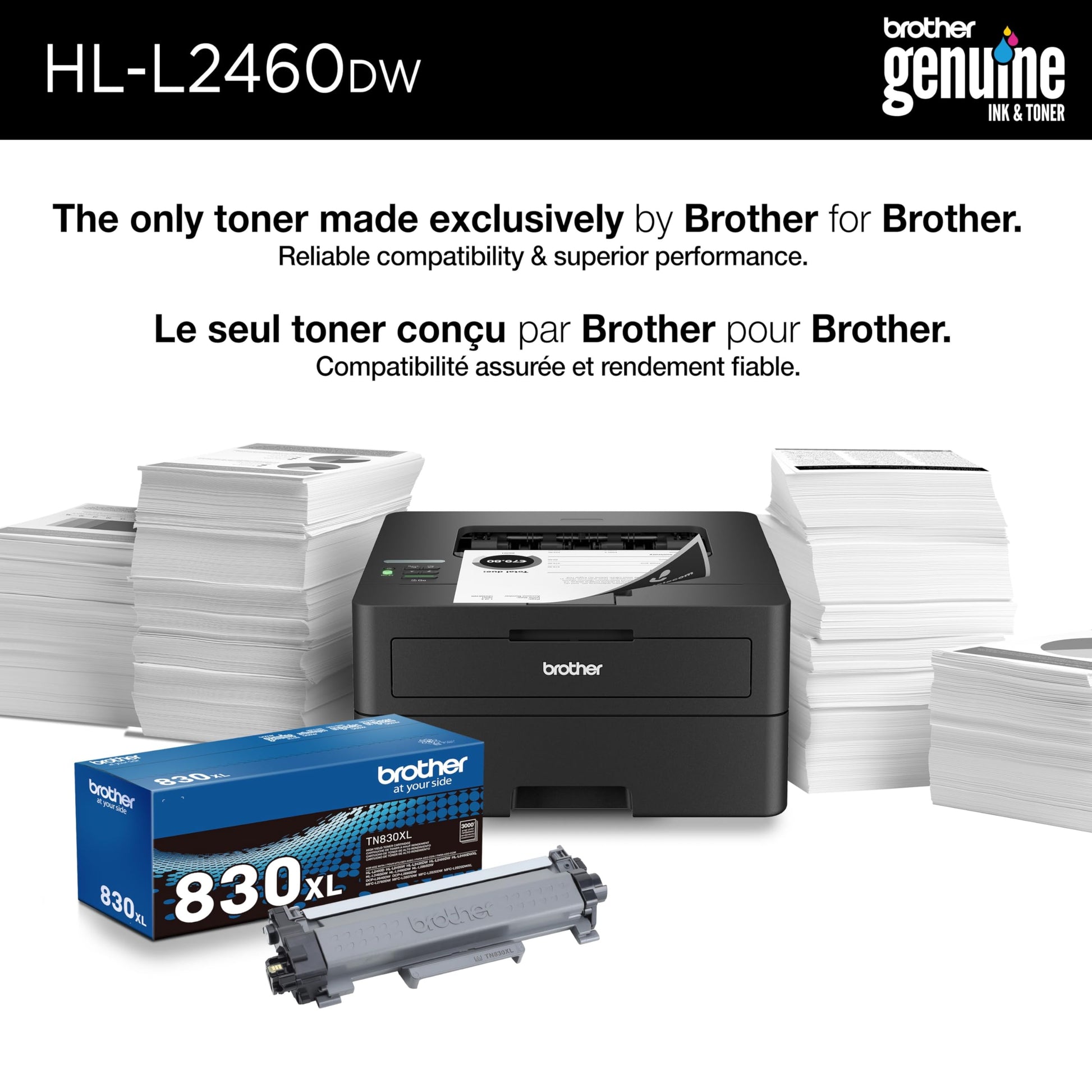 Brother HL-L2460DW Wireless Monochrome Laser Printer for Home Office –Duplex on Ink & Toner with a Refresh Subscription - Available at All In One Marketplace Canada
